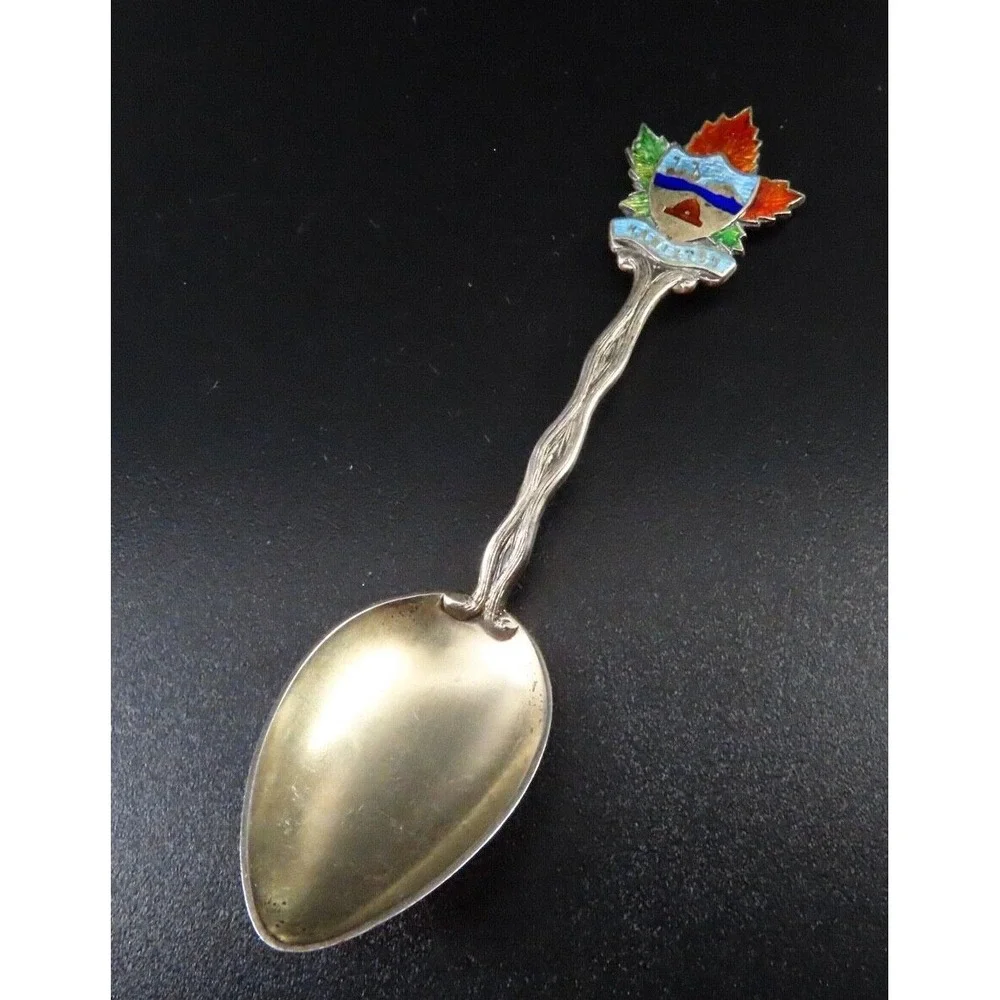 VTG Sterling Silver KEEWATIN FLOUR MILLS Canada MAPLE LEAF ENAMEL TOP TJM MARK